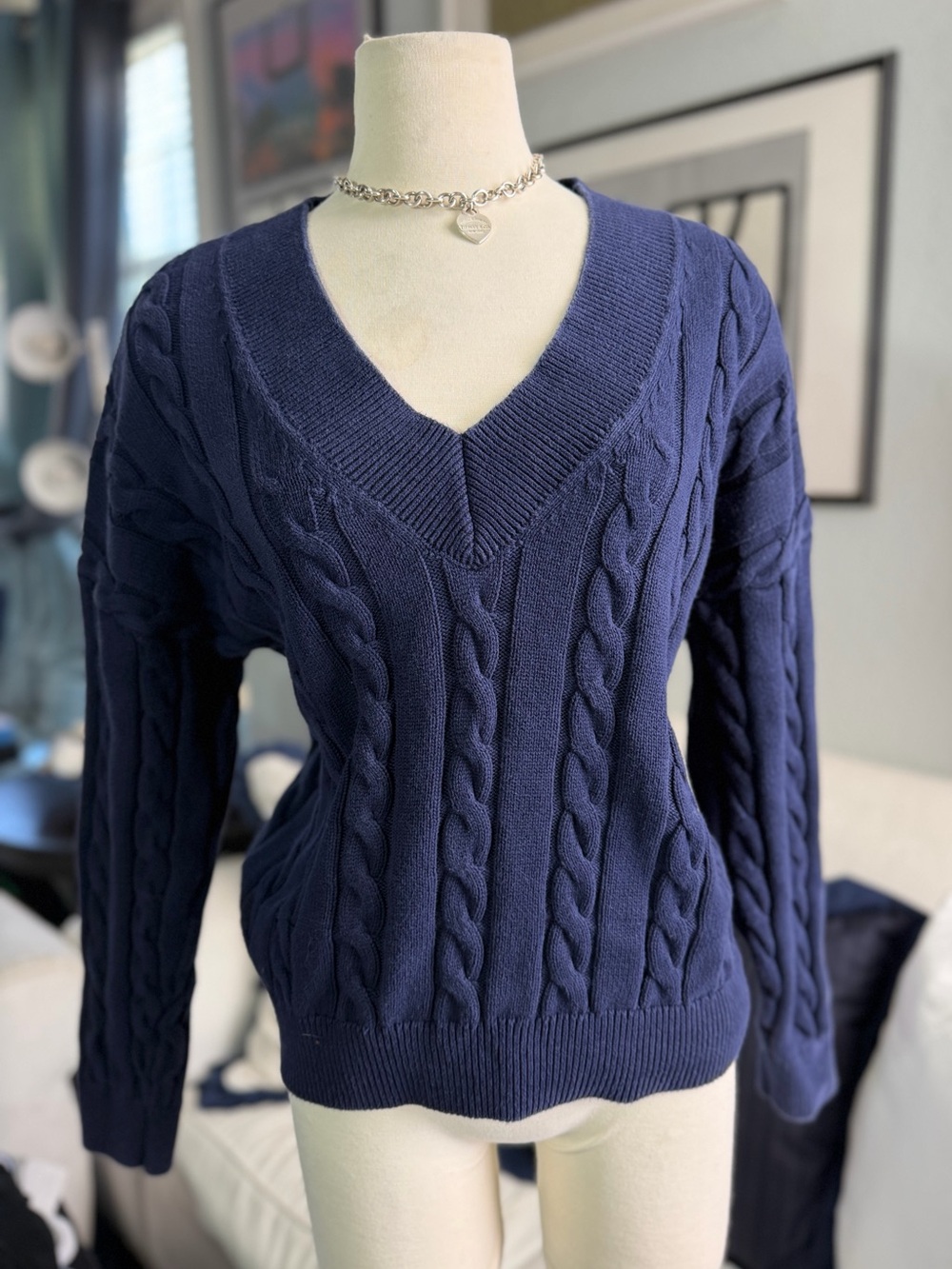 Y2K GAP Navy Cable-Knit V-Neck Sweater